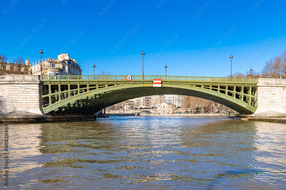 Paris, panorama of the Sully bridge on the ile de la Cite, view on the Seine
