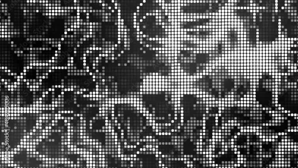 Wave halftone animated mosaic background. A pattern of connecting lines of squares. Smoke rings. Movement of pixels. Chaotic circles. Energy flows. Design of technology, social networks. 4k Wave halftone animated mosaic background. A pattern of connecting lines of squares. Smoke rings. Movement of pixels. Chaotic circles. Energy flows. Design of technology, social networks. 4k