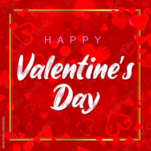 Valentine's day card design in red with different hearts as background