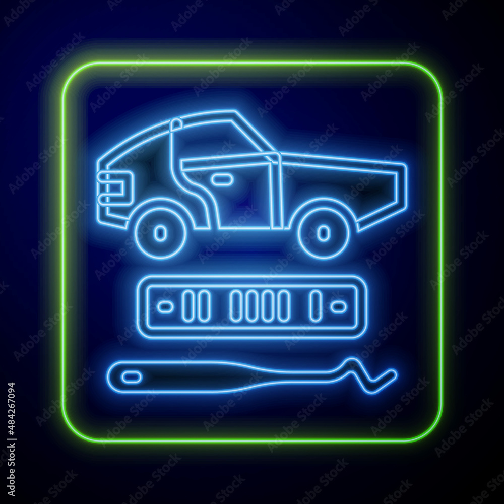 Glowing neon Car theft icon isolated on blue background. Vector Glowing neon Car theft icon isolated on blue background. Vector