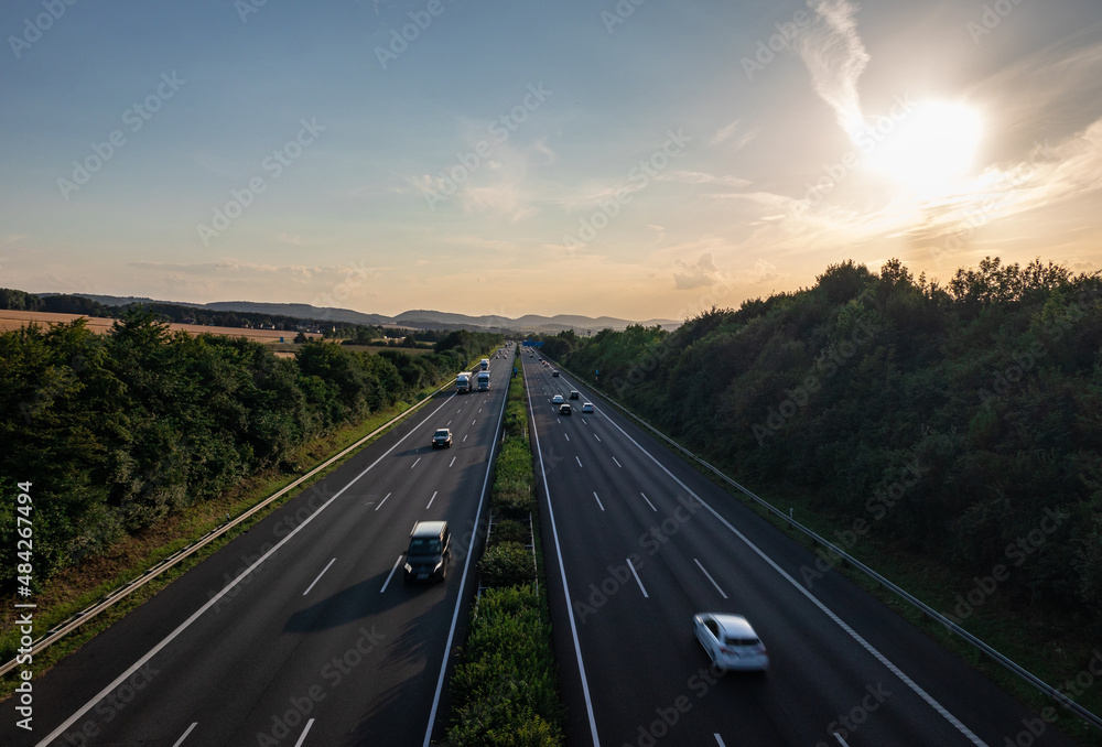 Highway at sunset in Germany