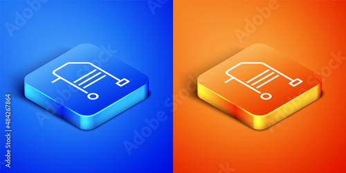Isometric Walker for disabled person icon isolated on blue and orange background. Square button. Vector