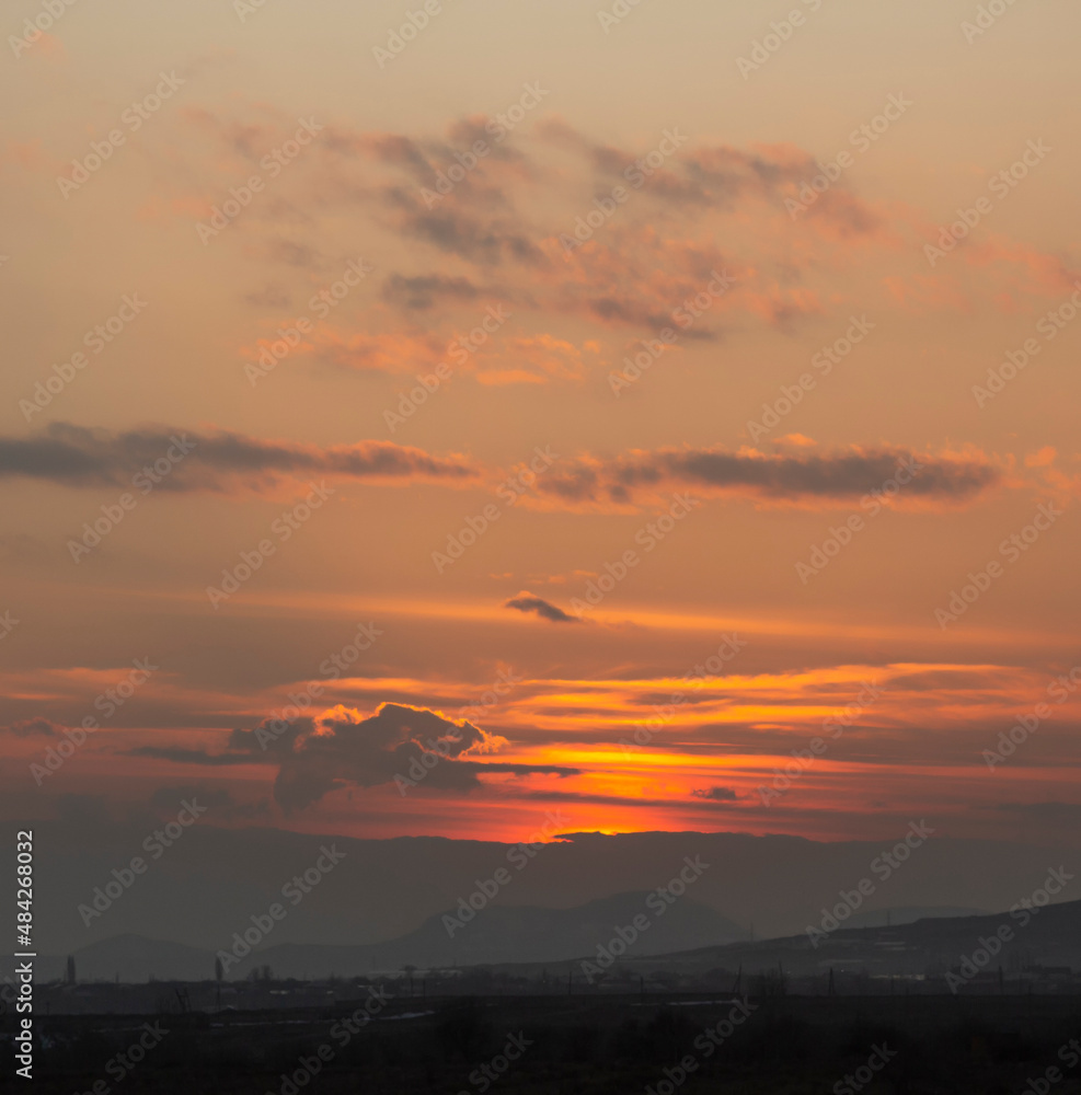 sunset landscape at winter in Armenia