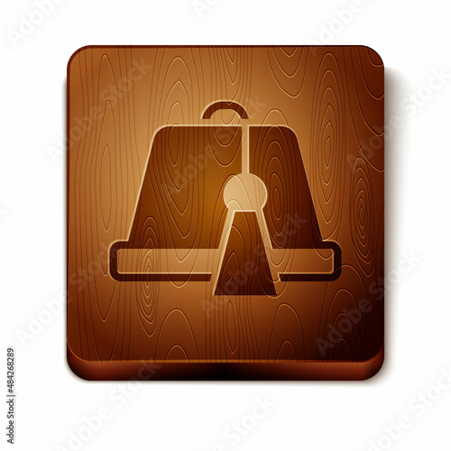 Brown Turkish hat icon isolated on white background. Wooden square button. Vector