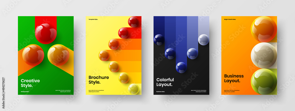 Clean realistic spheres corporate cover layout collection. Colorful banner vector design template composition.