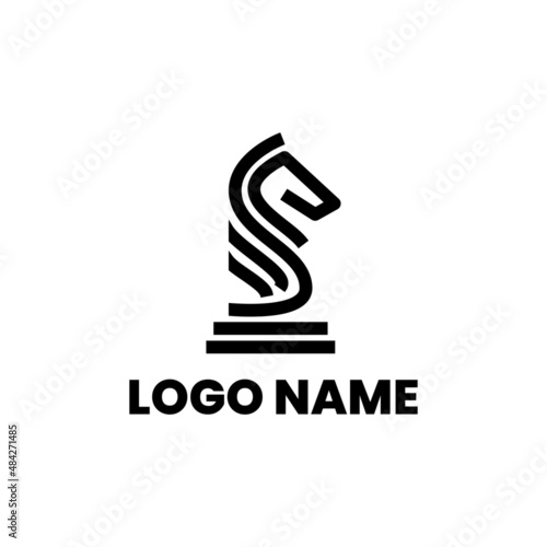 chess logo templates, horse herd, equestrian training, etc. horse pawn shaped logo on chess in striped style.