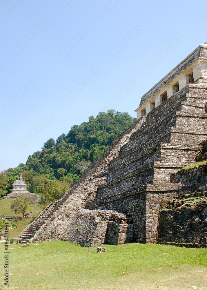 mayan pyramid in palenque in mexico