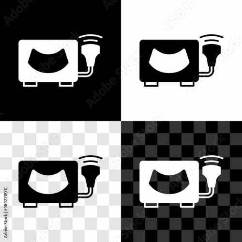 Set Ultrasound icon isolated on black and white, transparent background. Medical equipment. Vector