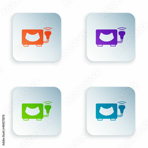 Color Ultrasound icon isolated on white background. Medical equipment. Set colorful icons in square buttons. Vector