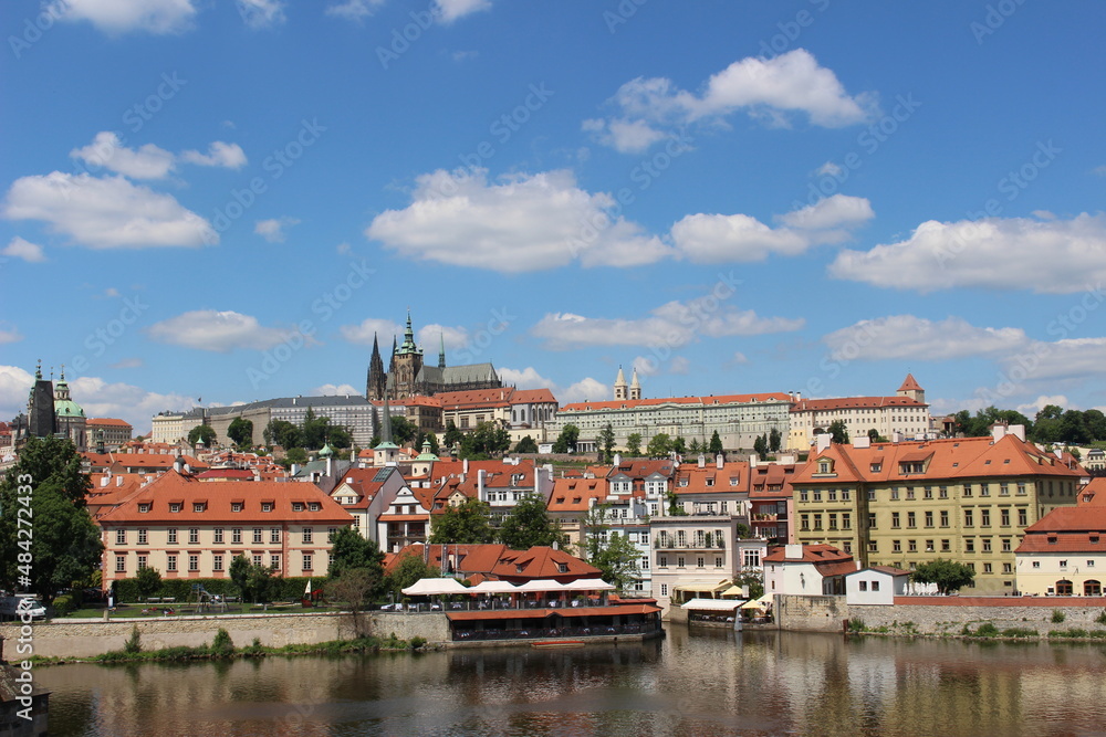 View from Charles Bridge to Prague castle in summer 