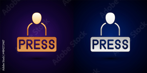 Gold and silver Journalist news reporter icon isolated on black background. Vector