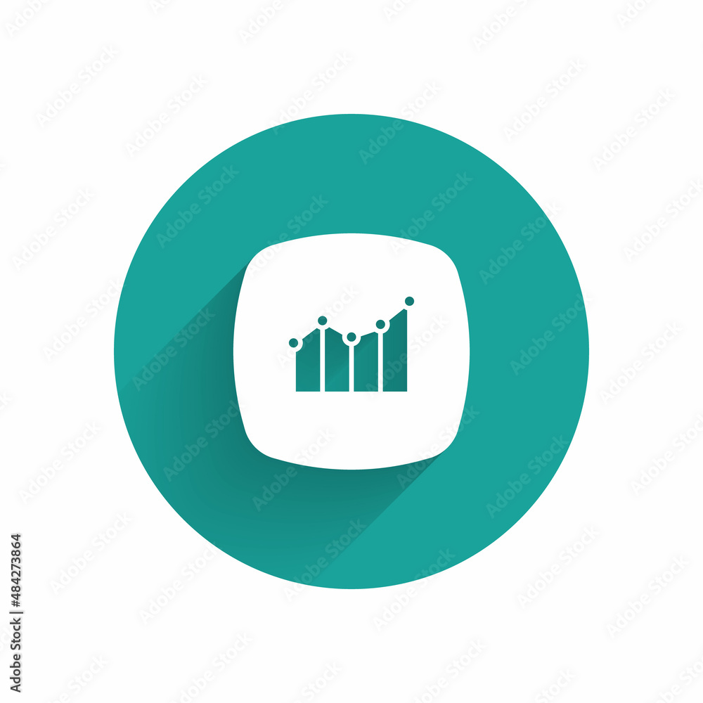 White Financial growth increase icon isolated with long shadow background. Increasing revenue. Green circle button. Vector White Financial growth increase icon isolated with long shadow background. Increasing revenue. Green circle button. Vector