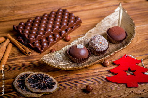 composition handmade chocolates in the style of Raffaello