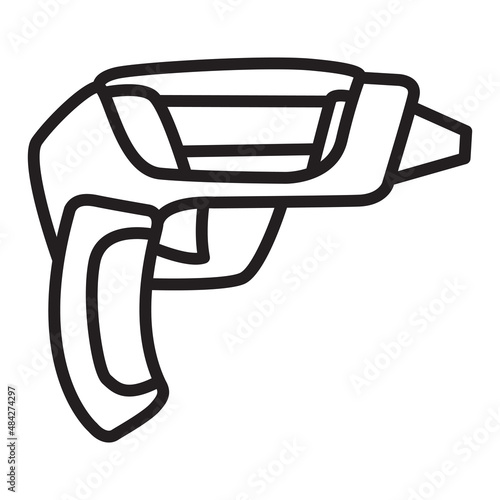 Space blaster outline icon. Futuristic space gun. Laser Handgun. Alien Weapon.Energy weapons.Line vector sign, symbol for web and mobile.Isolated on white background.