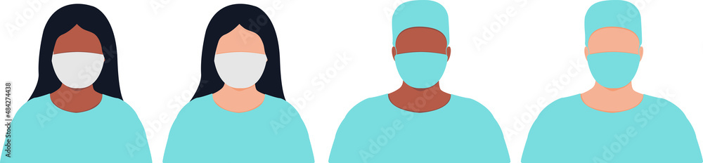 Frontline heroes, Illustration of doctors and nurses characters wearing masks. Vector Frontline heroes, Illustration of doctors and nurses characters wearing masks. Vector