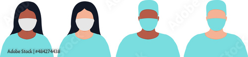 Frontline heroes, Illustration of doctors and nurses characters wearing masks. Vector