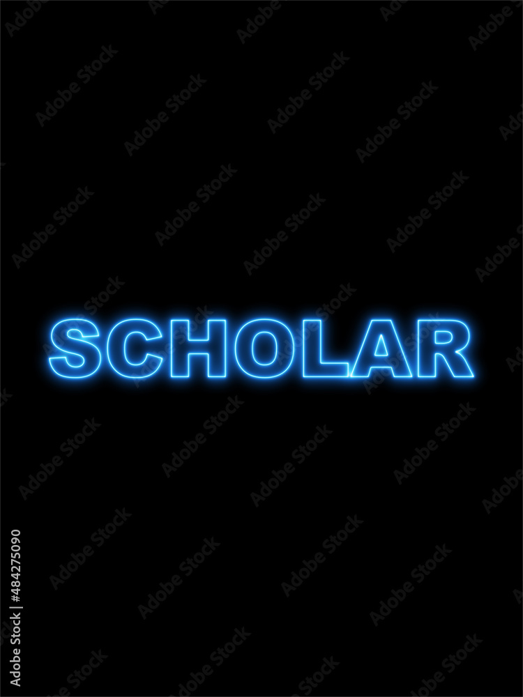 Scholar Text Title - Neon Effect Black Background - 3D Illustration Scholar Text Title - Neon Effect Black Background - 3D Illustration