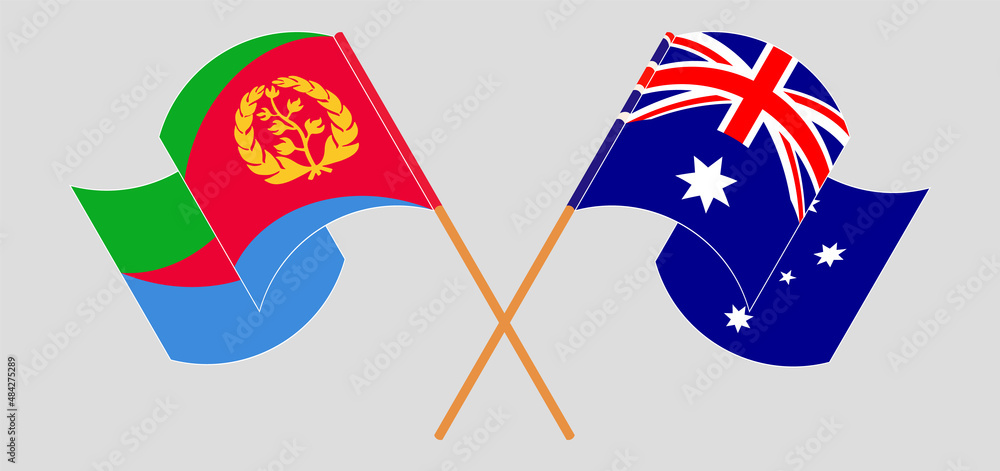 Crossed and waving flags of Eritrea and Australia