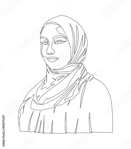 A woman in a hijab isolated in a clear background. Hijab woman in modern style, one line.