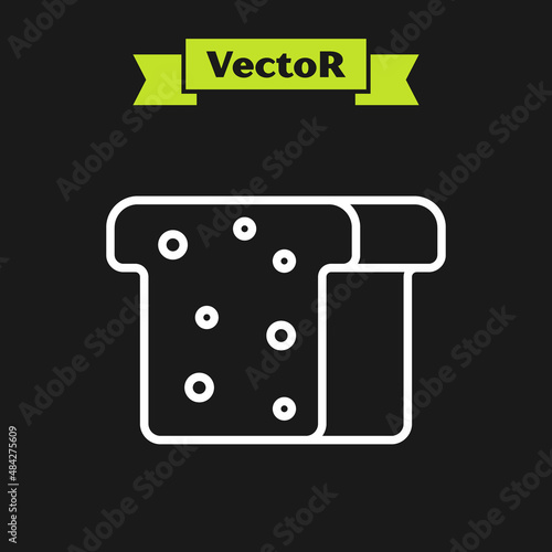 White line Bread toast for sandwich piece of roasted crouton icon isolated on black background. Lunch, dinner, breakfast snack. Vector