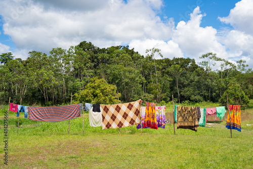 Laundry dries on the lineAt the community of Gamboa next to the amazon river, peru