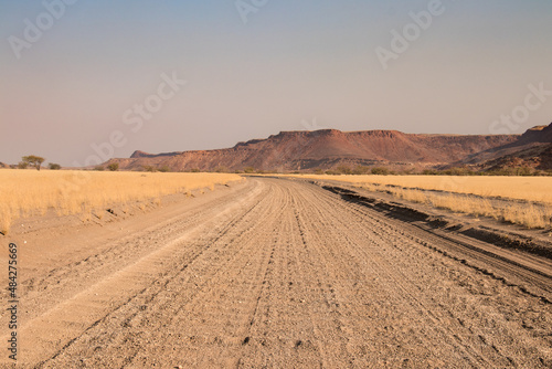 Roadtrip in Damaraland, Namibia. Close up of a washboard gravel road in Namibia