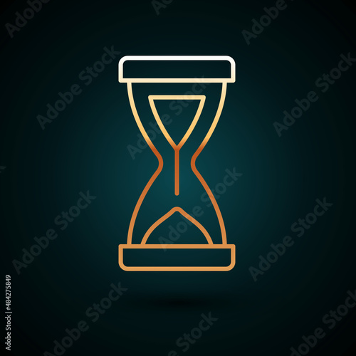 Gold line Old hourglass with flowing sand icon isolated on dark blue background. Sand clock sign. Business and time management concept. Vector
