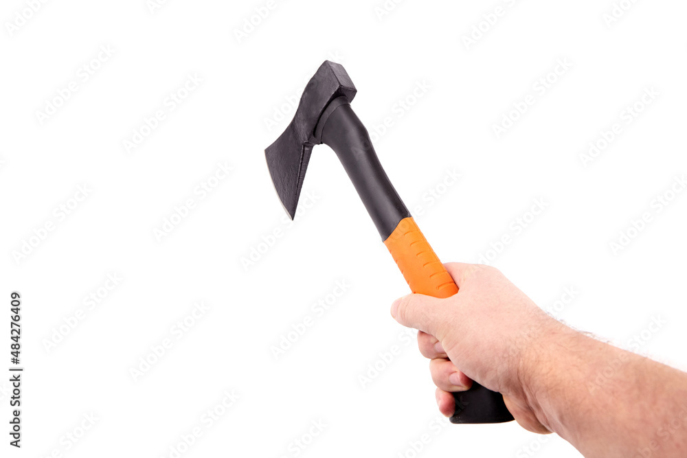 Ax with fiberglass handle isolated on white Ax with fiberglass handle isolated on white