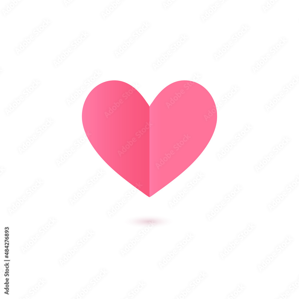 Pink paper heart. Heart cut out of paper. Vector clipart isolated on white background.