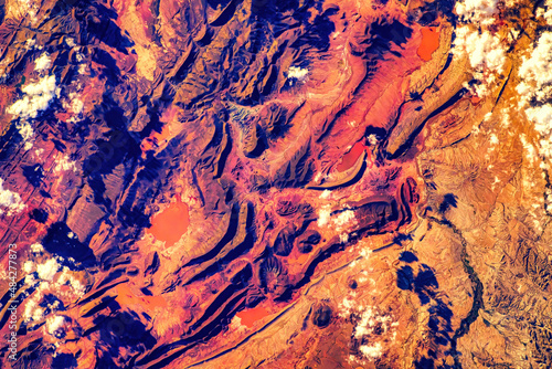 South America Land Features. Digital Enhancement. Elements of this image furnished by NASA. The ISS flies over Chile and Bolivia
