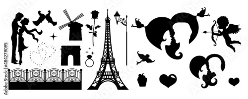 Set of silhouettes for Valentine's day. Vector Illustration. 