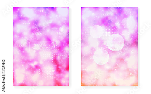 Rainbow Shape. Space Vector. Summer Flyer. Purple Tech Design. Retro Iridescent Elements. Liquid Pattern. Hipster Background. Science Dots. Violet Rainbow Shape