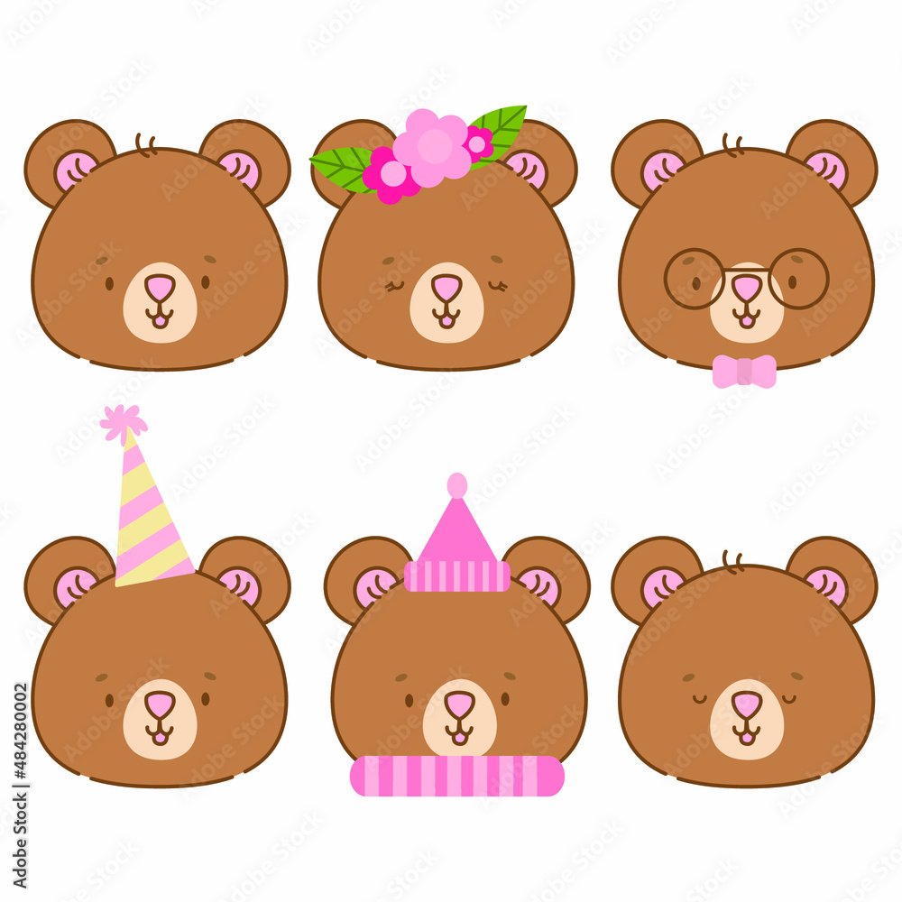 Set of sitting bear vector illustrations. Forest animal cute character. Pack of teddy pictures for cards, promotion, nursery posters, children clothes design.
Set of sitting bear vector illustrations. Forest animal cute character. Pack of teddy pictures for cards, promotion, nursery posters, children clothes design.