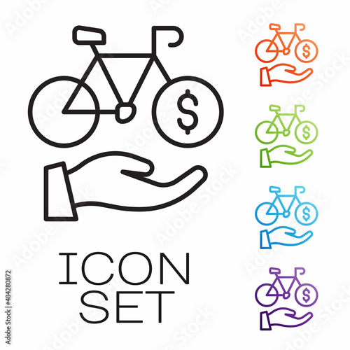 Black line Bicycle rental mobile app icon isolated on white background. Smart service for rent bicycles in the city. Mobile app for sharing system. Set icons colorful. Vector
