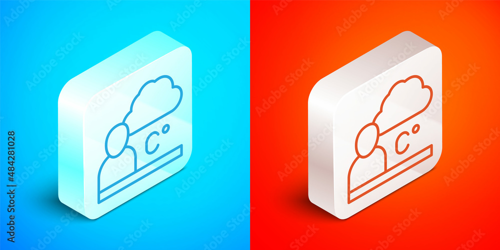 Isometric line Weather forecast icon isolated on blue and red background. Silver square button. Vector Isometric line Weather forecast icon isolated on blue and red background. Silver square button. Vector
