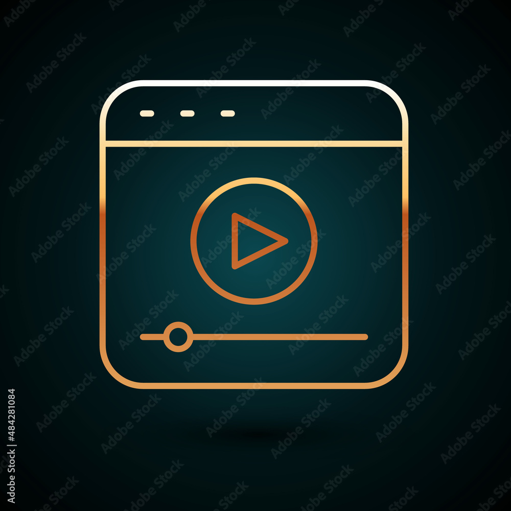 Gold line Live streaming online videogame play icon isolated on dark blue background. Vector Gold line Live streaming online videogame play icon isolated on dark blue background. Vector