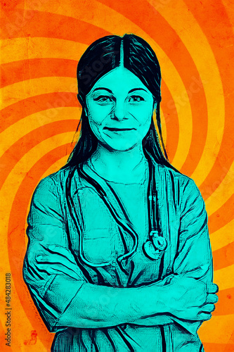Beautiful girl doctor holding a stethoscope.