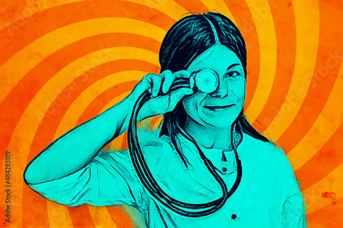 Beautiful girl doctor holding a stethoscope.