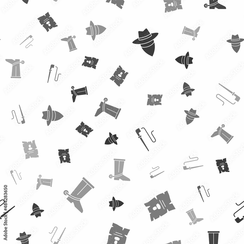 Obraz premium Set Cowboy, Wanted western poster, Smoking pipe and boot on seamless pattern. Vector