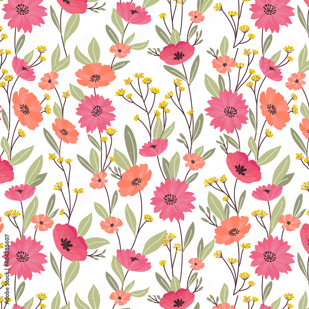 Poppy Flowers and Leaves Pattern