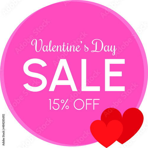 valentine's day SALE 15% OFF - Pink tag discount with red hearts and fifteen percent off