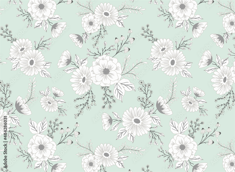 White Winter Daisies Floral Pattern White Winter Daisies Floral Pattern