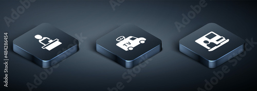 Set Isometric Breaking news, World and TV News car icon. Vector