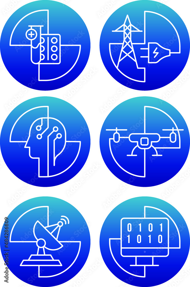 Set of vector linear technological icons Set of vector linear technological icons