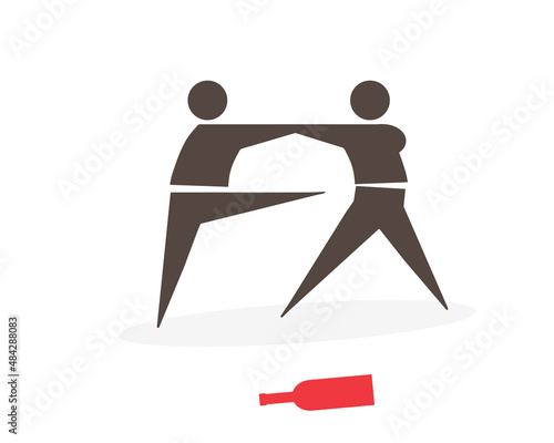 fighting conflict drunken personages and wine bottle