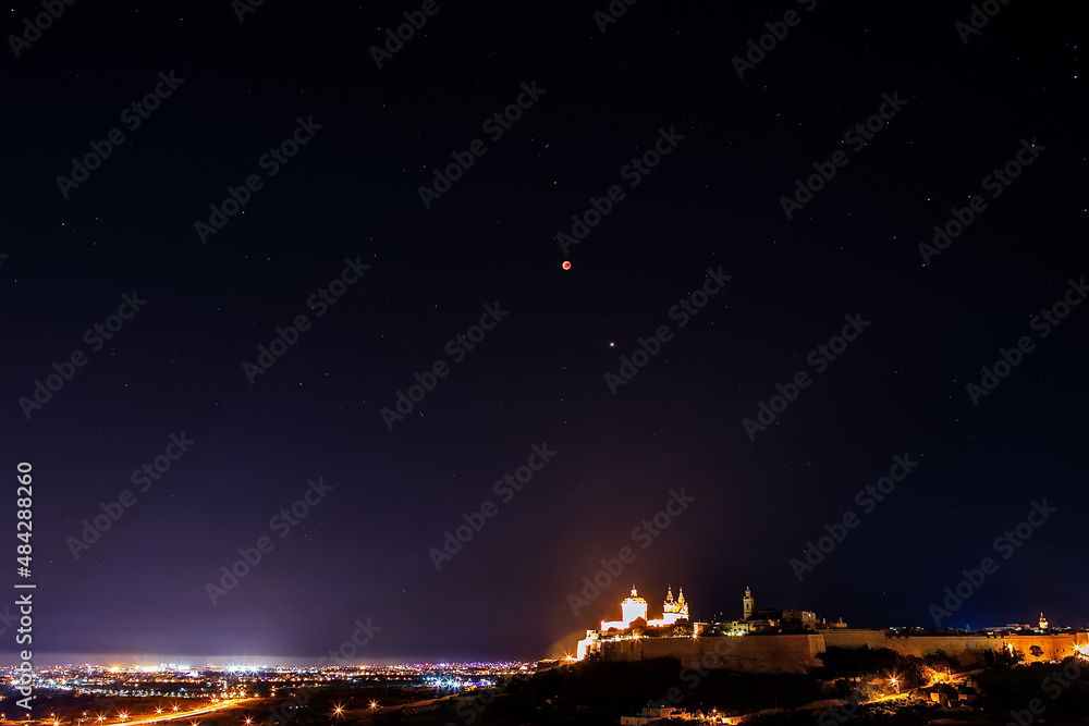 Lunar Eclipse 2018 over Mdina in Malta