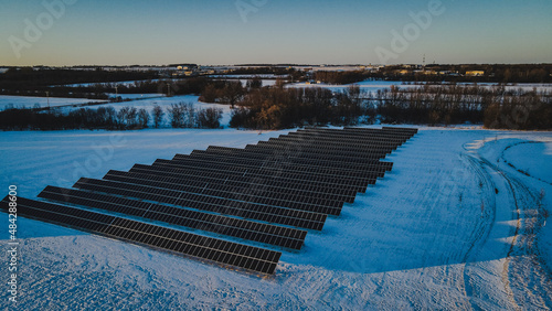 Winter solar panels with snow