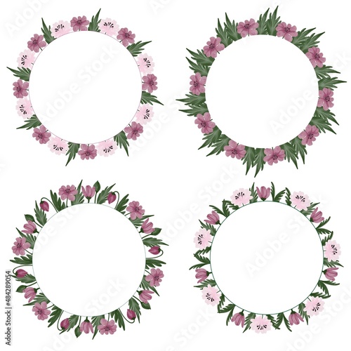 circle frame with pink floral border