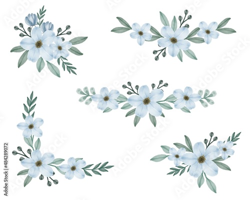 arrangement of soft blue floral watercolor frame