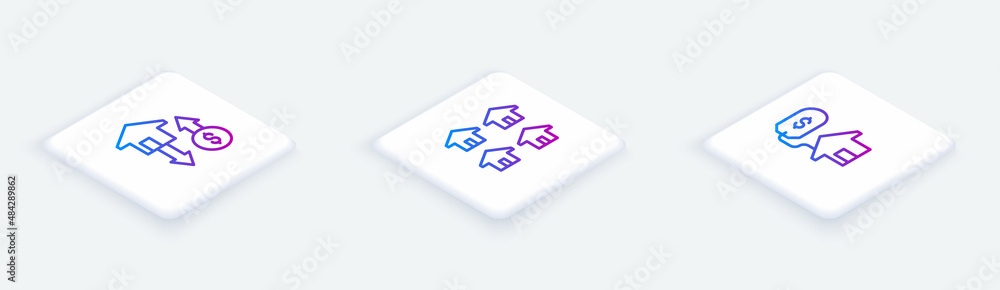 Set Isometric line House with dollar, Real estate and . White square button. Vector Set Isometric line House with dollar, Real estate and . White square button. Vector